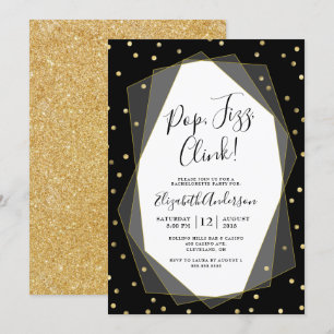 Invitation Black Gold Confetti Geometric Bachelorts