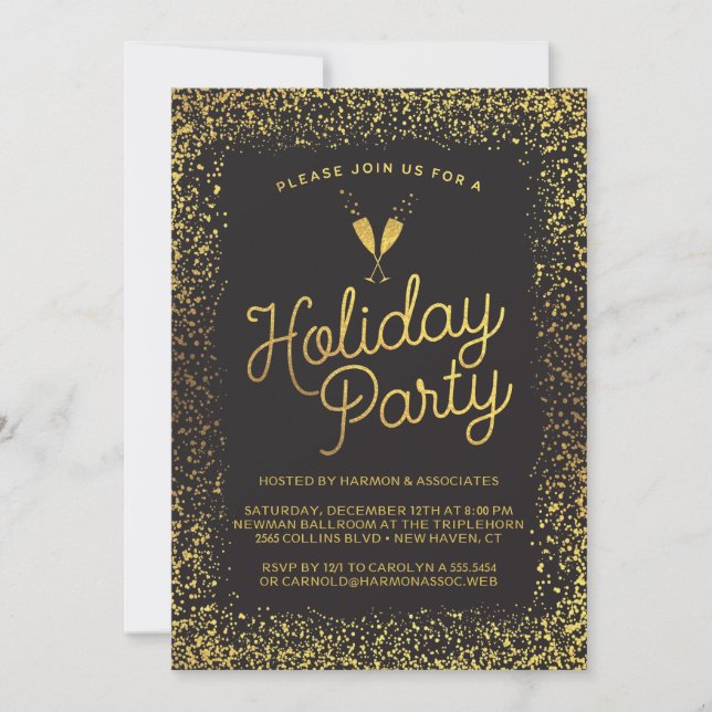 Invitation Black & Gold Corporate Holiday Party (Devant)