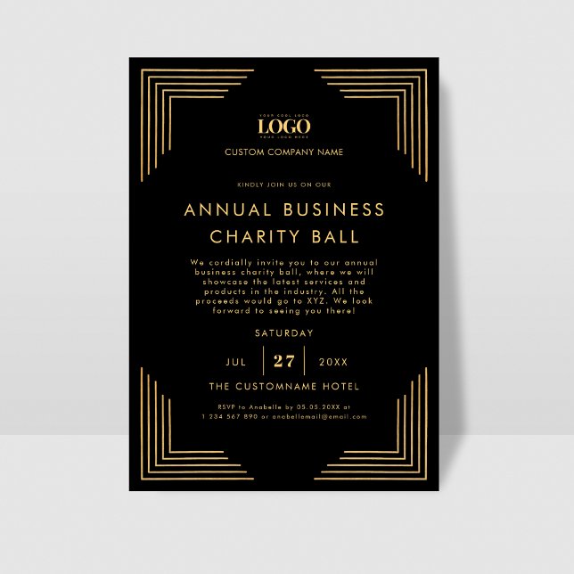 Invitation Black Gold Custom Logo Business Event Dinner Party (Créateur téléchargé)
