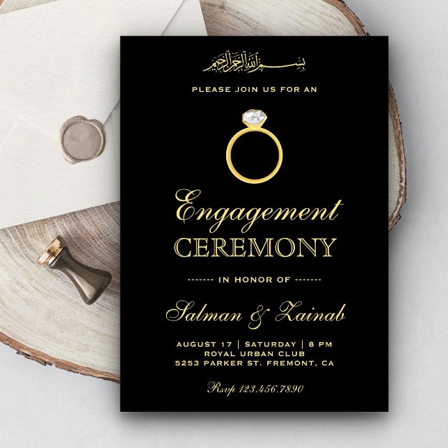 Invitation Black Gold Diamond Anneau islamique musulman Fianç (Créateur téléchargé)