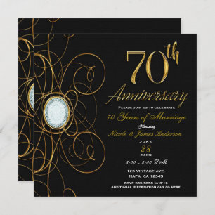 Invitation Black & Gold Diamond Chic 70 70e anniversaire