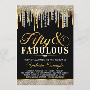 Invitation Black Gold Diamond Drip Fabuleux 50 Anniversaire