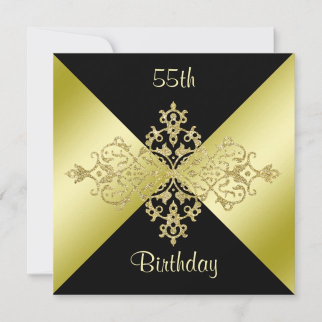 Invitation Black & Gold Elegance 55e anniversaire (Devant)