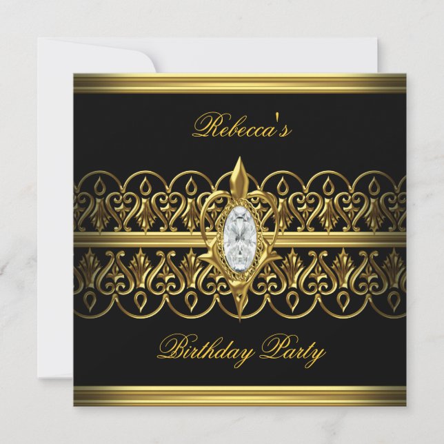 Invitation Black Gold Elegant Birthday Party Jewel Image (Devant)