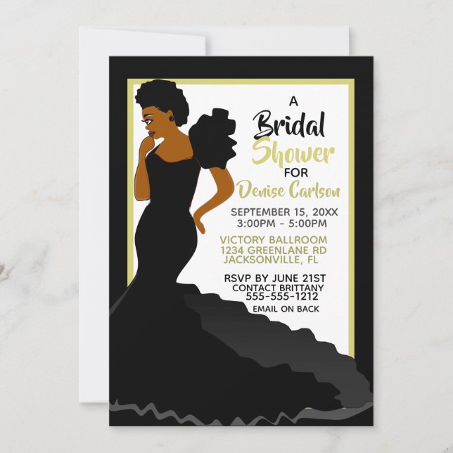 Invitation Black Gold Elegant Fête des mariées afro-américain (Devant)
