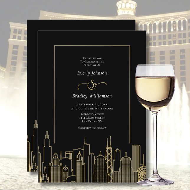 Invitation Black Gold Elegant Las Vegas Destination Mariage (Créateur téléchargé)
