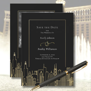 Invitation Black Gold Elegant Las Vegas Skyline Enregistrer l
