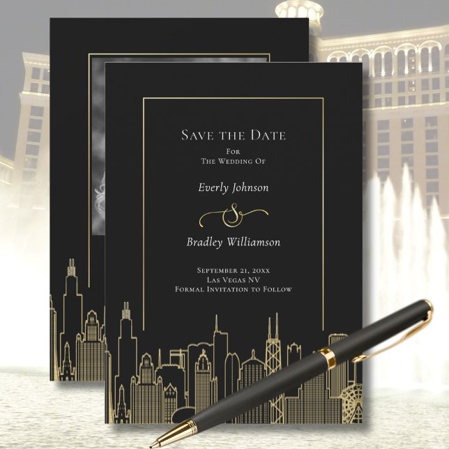 Invitation Black Gold Elegant Las Vegas Skyline Enregistrer l (Créateur téléchargé)