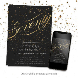 Invitation Black Gold Elegant Soixante-dix 70e anniversaire