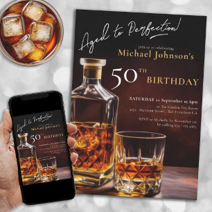 Invitation Black Gold Elegant Whiskey 50e fête d'anniversaire