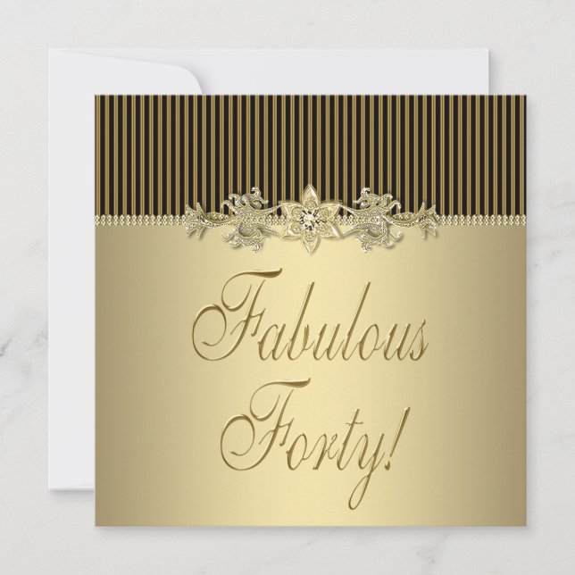 Invitation Black Gold Elegant Womans 40e fête d'anniversaire (Devant)