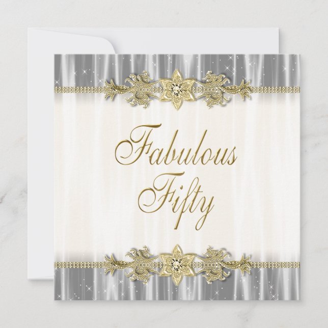 Invitation Black Gold Elegant Womans 50e fête d'anniversaire (Devant)