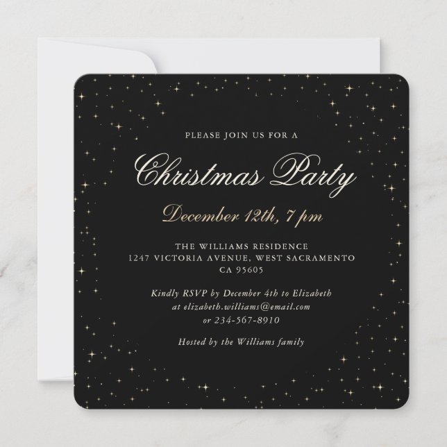 Invitation Black Gold Élégante fête de Noël (Devant)
