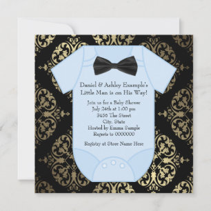 Invitation Black Gold et Blue Damask Baby Boy Douche