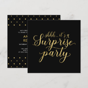 Invitation Black & Gold   Fête de retraite moderne surprise