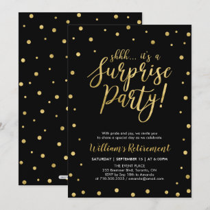 Invitation Black & Gold   Fête de retraite moderne surprise
