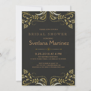Invitation Black & Gold Floral Lace 2 Fête des mariées Invita