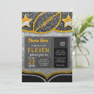 Invitation Black & Gold Football Team Parties scintillant spo