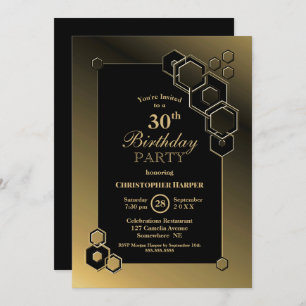 Invitation Black Gold Géométrique 30e anniversaire