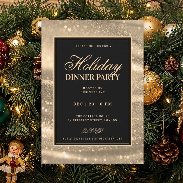 Invitation Black & Gold Glam Sequins Holiday Dinner Party (Black & Gold Glam Sequins Holiday Dinner Party Invitation)