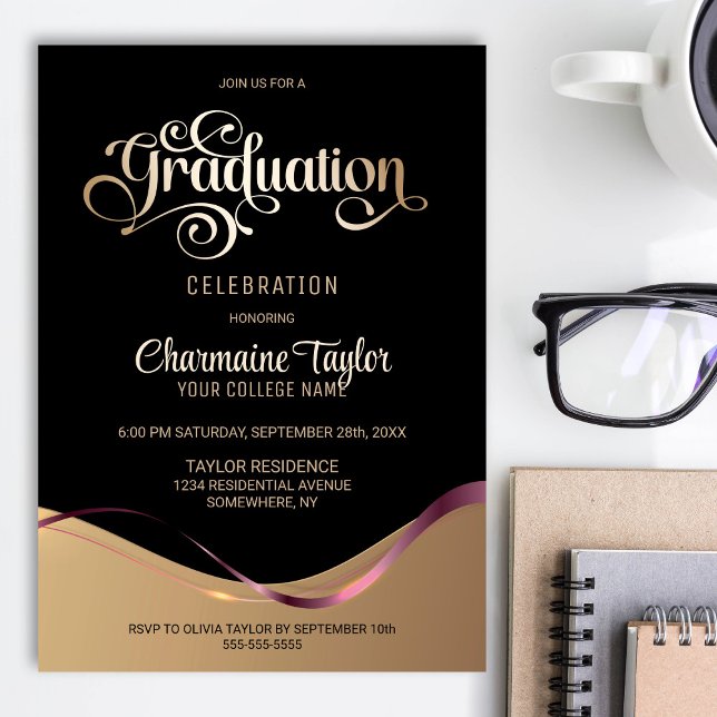Invitation Black Gold Graduation Party (Créateur téléchargé)