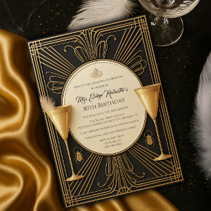 Invitation Black Gold Great Gatsby Jalon Anniversaire