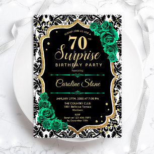 Invitation Black Gold Green Roses Surprise 70e anniversaire