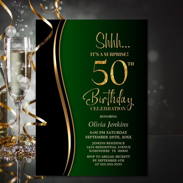 Invitation Black Gold Green Surprise 50e anniversaire (Créateur téléchargé)