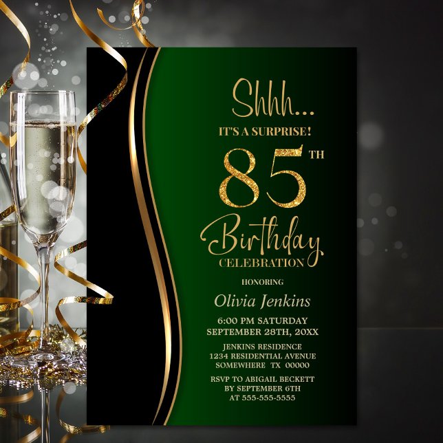 Invitation Black Gold Green Surprise 85e anniversaire (Créateur téléchargé)