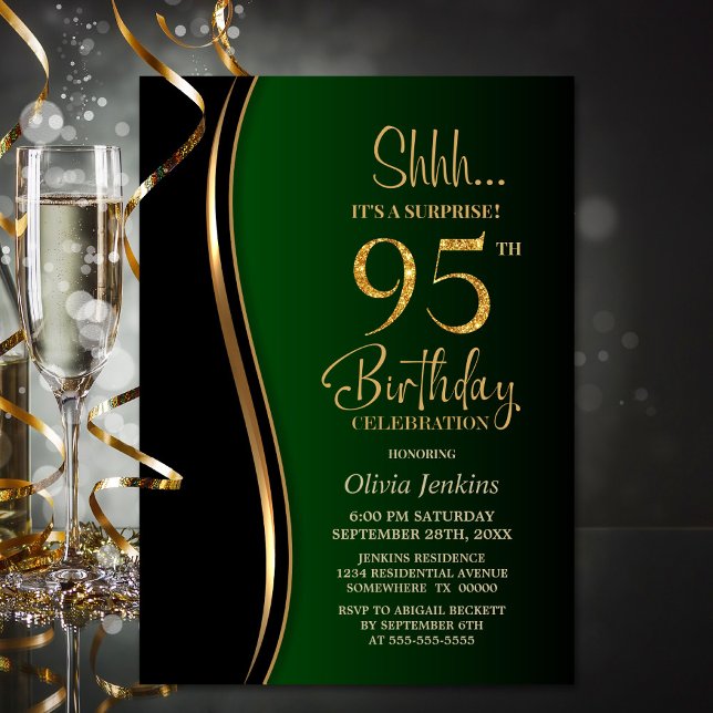 Invitation Black Gold Green Surprise 95e anniversaire (Créateur téléchargé)