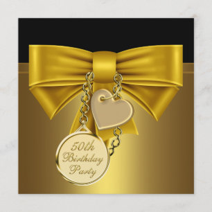 Invitation Black Gold Heart Bow Fête du 50e anniversaire des