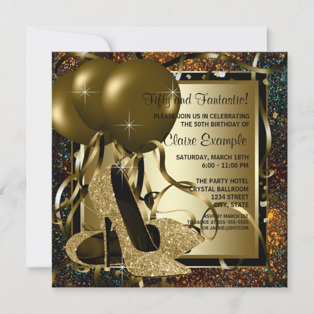 Invitation Black Gold High Talons femmes fête d'anniversaire (Devant)