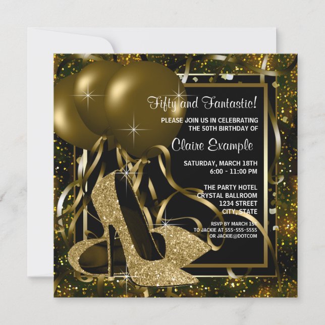 Invitation Black Gold High Talons femmes fête d'anniversaire (Devant)