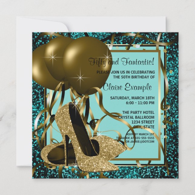 Invitation Black Gold High Talons femmes fête d'anniversaire (Devant)