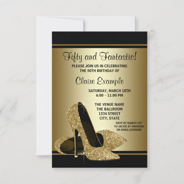 Invitation Black Gold High Talons femmes fête d'anniversaire (Devant)