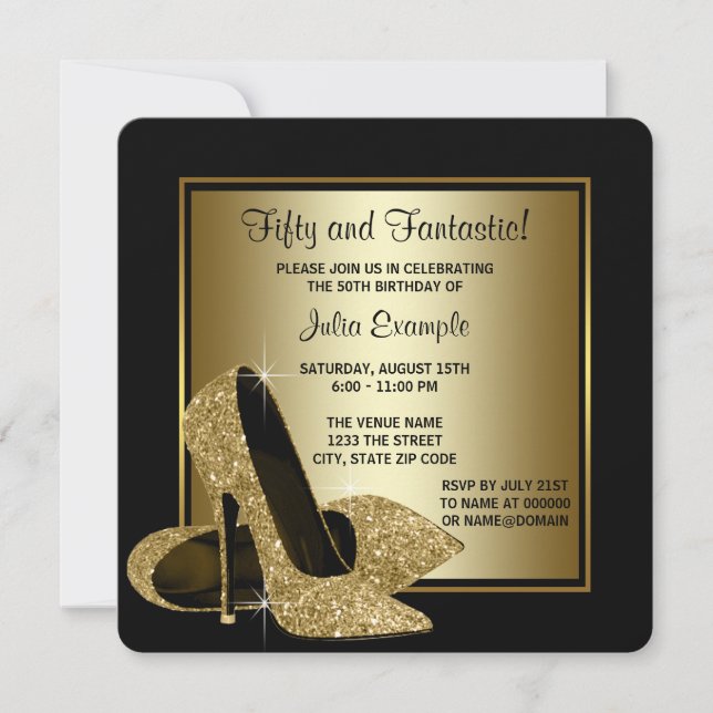 Invitation Black Gold High Talons femmes fête d'anniversaire (Devant)
