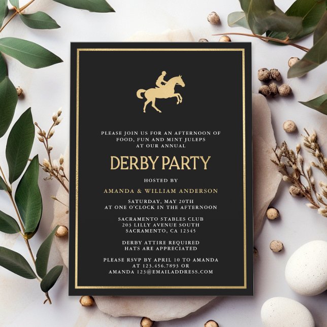 Invitation Black & Gold Horse Race Derby Party (Créateur téléchargé)