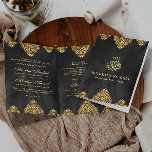 Invitation Black Gold islamique Motif musulman Mariage