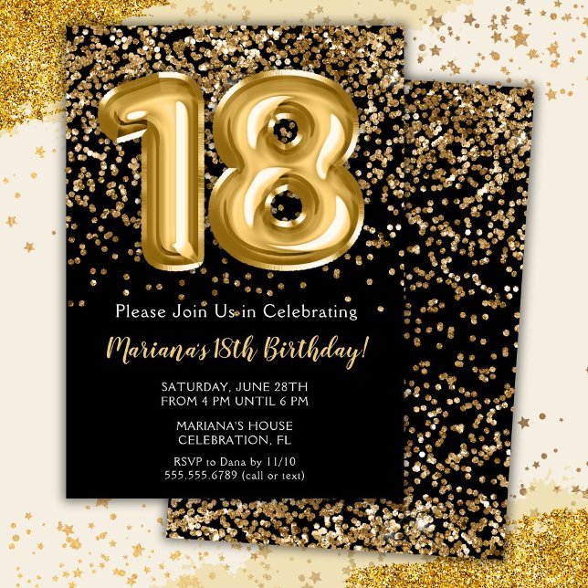 Invitation Black Gold Kids Girl 18th Birthday Part (Créateur téléchargé)