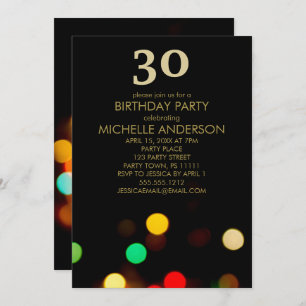 Invitation Black Gold Lights fête d'anniversaire