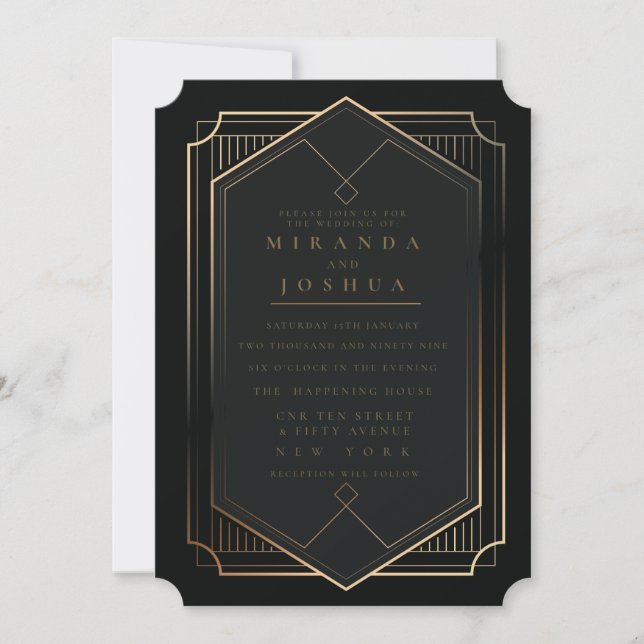 Invitation Black Gold Luxury Elegant Art Deco Wedding (Devant)