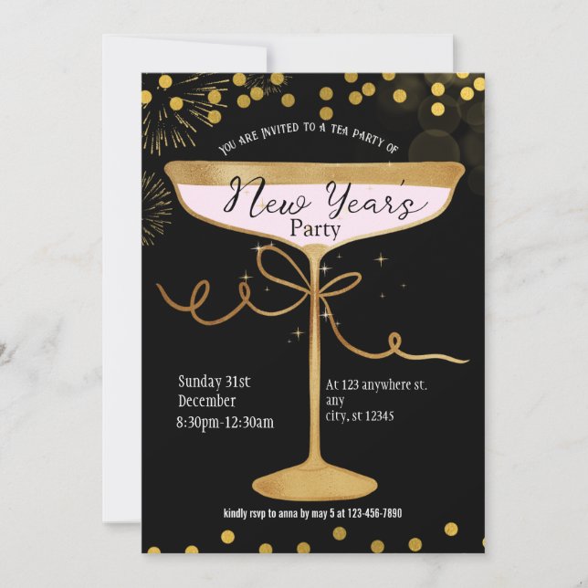 Invitation Black Gold Luxury Sparkle New Year Party Invitatio (Devant)
