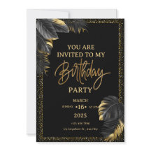 Black Gold Luxury Tropical Leaf Joyeux anniversair