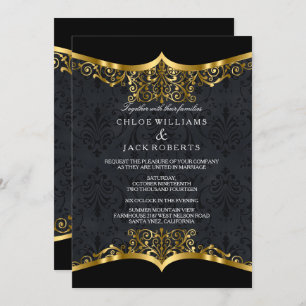Invitation Black Gold Mariage damassé