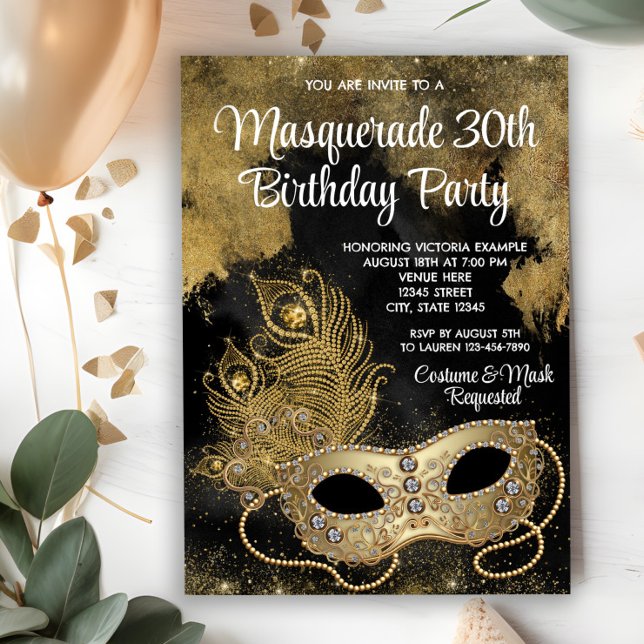 Invitation Black Gold Masquerade (You can change all text as needed for your event on this beautiful any occasion invitation.)