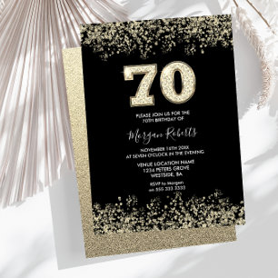 Invitation Black & Gold Mens Fête des femmes 70e anniversaire