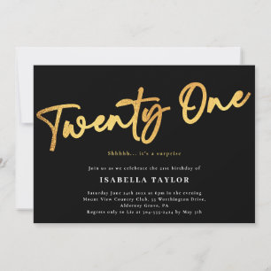 Invitation Black Gold Minimalist Élégant 21e anniversaire