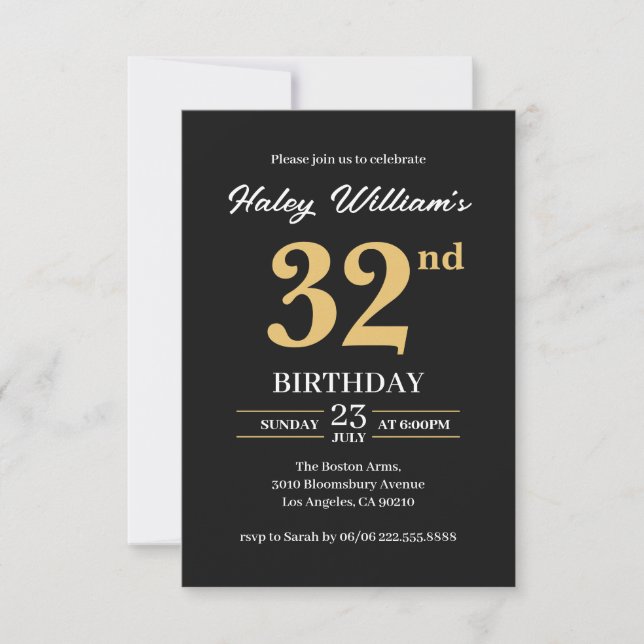 Invitation Black Gold Minimalist Moderne Simple 32e anniversa (Devant)