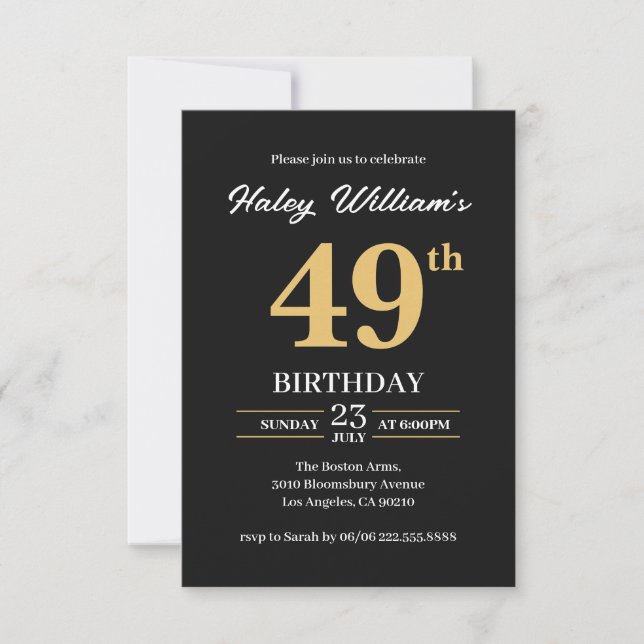 Invitation Black Gold Minimalist Moderne Simple 49e anniversa (Devant)