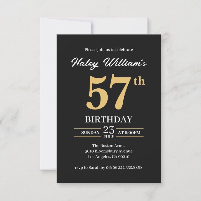 Invitation Black Gold Minimalist Moderne Simple 57e anniversa (Devant)